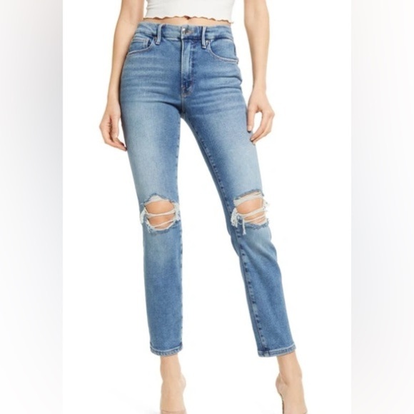 GOOD AMERICAN Good Legs Ripped High Waist Skinny Cigarette Jeans In Indigo013 - Picture 1 of 13